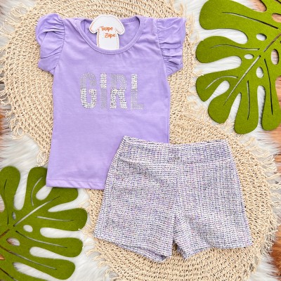 Conj. Blusa Girl e Short Tweed - Lilás